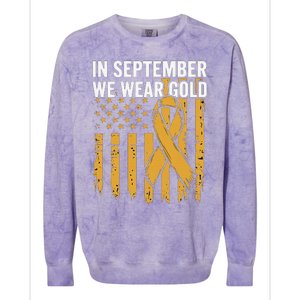 In September We Wear Gold Childhood Cancer Awareness Us Flag Colorblast Crewneck Sweatshirt