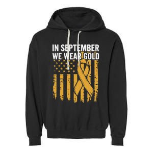 In September We Wear Gold Childhood Cancer Awareness Us Flag Garment-Dyed Fleece Hoodie