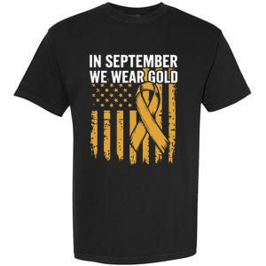 In September We Wear Gold Childhood Cancer Awareness Us Flag Garment-Dyed Heavyweight T-Shirt