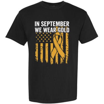 In September We Wear Gold Childhood Cancer Awareness Us Flag Garment-Dyed Heavyweight T-Shirt