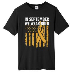 In September We Wear Gold Childhood Cancer Awareness Us Flag Tall Fusion ChromaSoft Performance T-Shirt