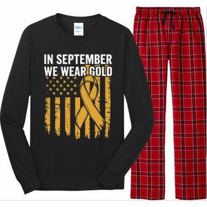 In September We Wear Gold Childhood Cancer Awareness Us Flag Long Sleeve Pajama Set