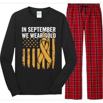 In September We Wear Gold Childhood Cancer Awareness Us Flag Long Sleeve Pajama Set