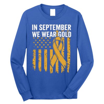 In September We Wear Gold Childhood Cancer Awareness Us Flag Long Sleeve Shirt