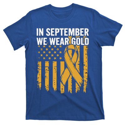 In September We Wear Gold Childhood Cancer Awareness Us Flag T-Shirt