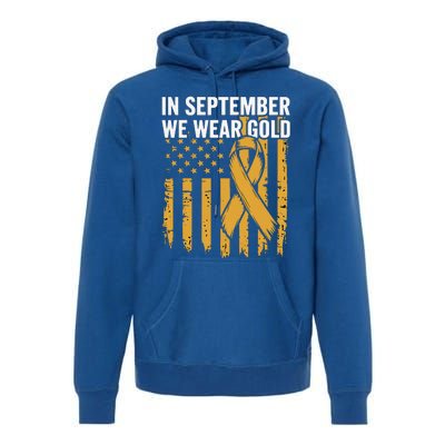 In September We Wear Gold Childhood Cancer Awareness Us Flag Premium Hoodie