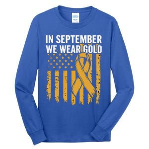 In September We Wear Gold Childhood Cancer Awareness Us Flag Tall Long Sleeve T-Shirt