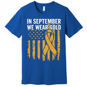 In September We Wear Gold Childhood Cancer Awareness Us Flag Premium T-Shirt