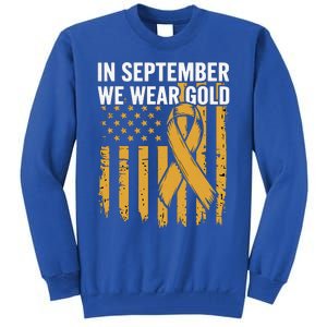 In September We Wear Gold Childhood Cancer Awareness Us Flag Tall Sweatshirt