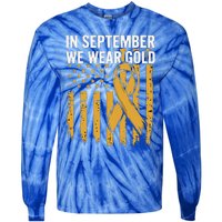 In September We Wear Gold Childhood Cancer Awareness Us Flag Tie-Dye Long Sleeve Shirt