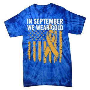 In September We Wear Gold Childhood Cancer Awareness Us Flag Tie-Dye T-Shirt