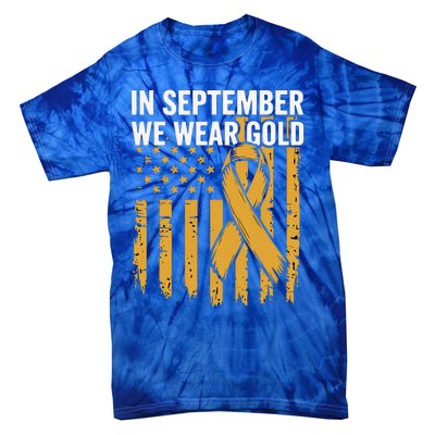 In September We Wear Gold Childhood Cancer Awareness Us Flag Tie-Dye T-Shirt