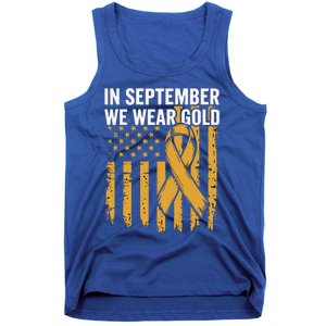 In September We Wear Gold Childhood Cancer Awareness Us Flag Tank Top