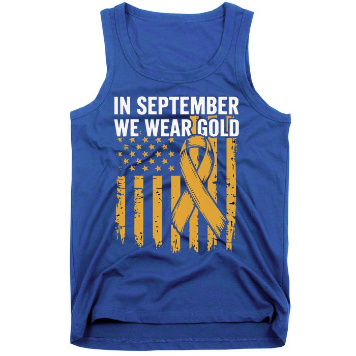 In September We Wear Gold Childhood Cancer Awareness Us Flag Tank Top