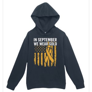 In September We Wear Gold Childhood Cancer Awareness Us Flag Urban Pullover Hoodie