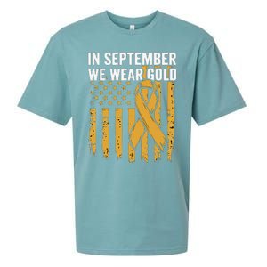 In September We Wear Gold Childhood Cancer Awareness Us Flag Sueded Cloud Jersey T-Shirt