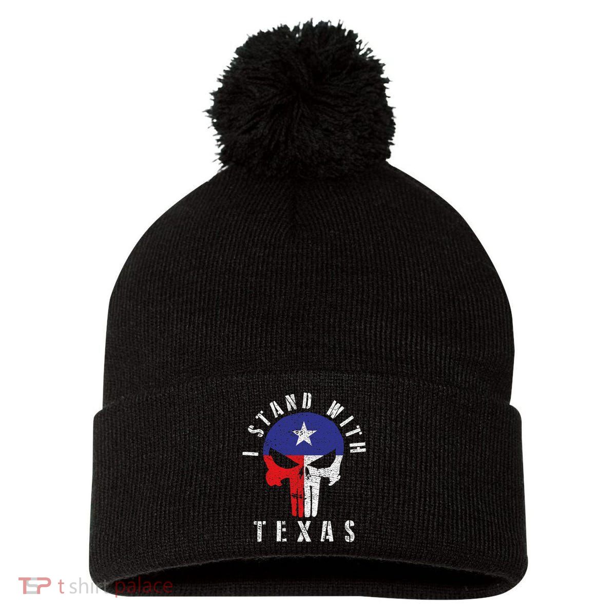 I Stand With Texas Pom Pom 12in Knit Beanie