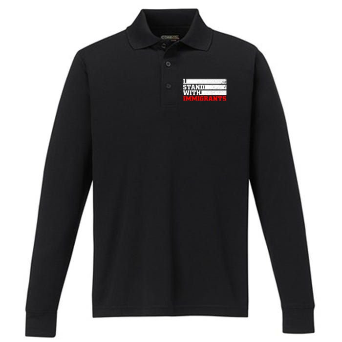 I Stand With Immigrants Performance Long Sleeve Polo