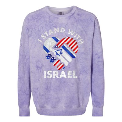 I Stand With Israel Usa American Flag With Israel Flag Heart Colorblast Crewneck Sweatshirt