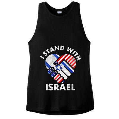 I Stand With Israel Usa American Flag With Israel Flag Heart Ladies PosiCharge Tri-Blend Wicking Tank