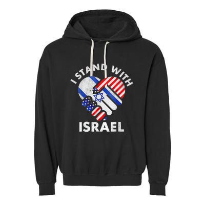 I Stand With Israel Usa American Flag With Israel Flag Heart Garment-Dyed Fleece Hoodie