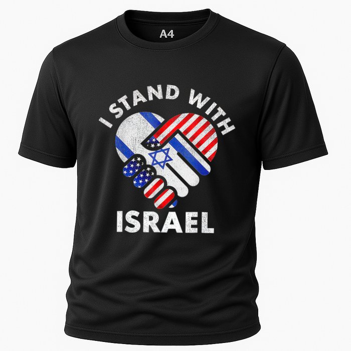 I Stand With Israel Usa American Flag With Israel Flag Heart Cooling Performance Crew T-Shirt