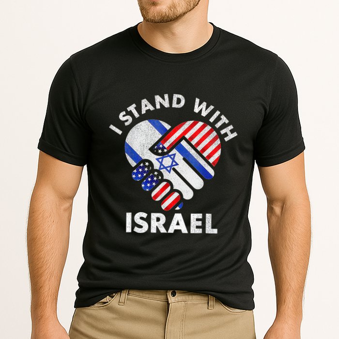 I Stand With Israel Usa American Flag With Israel Flag Heart Cooling Performance Crew T-Shirt