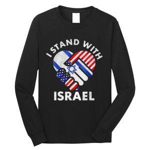 I Stand With Israel Usa American Flag With Israel Flag Heart Long Sleeve Shirt