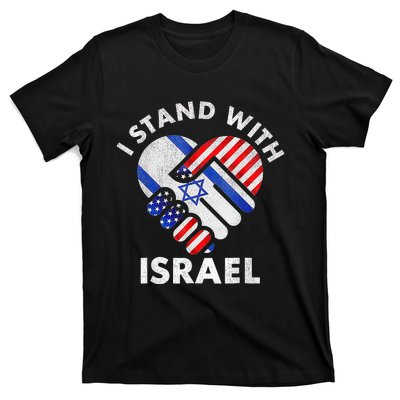 I Stand With Israel Usa American Flag With Israel Flag Heart T-Shirt