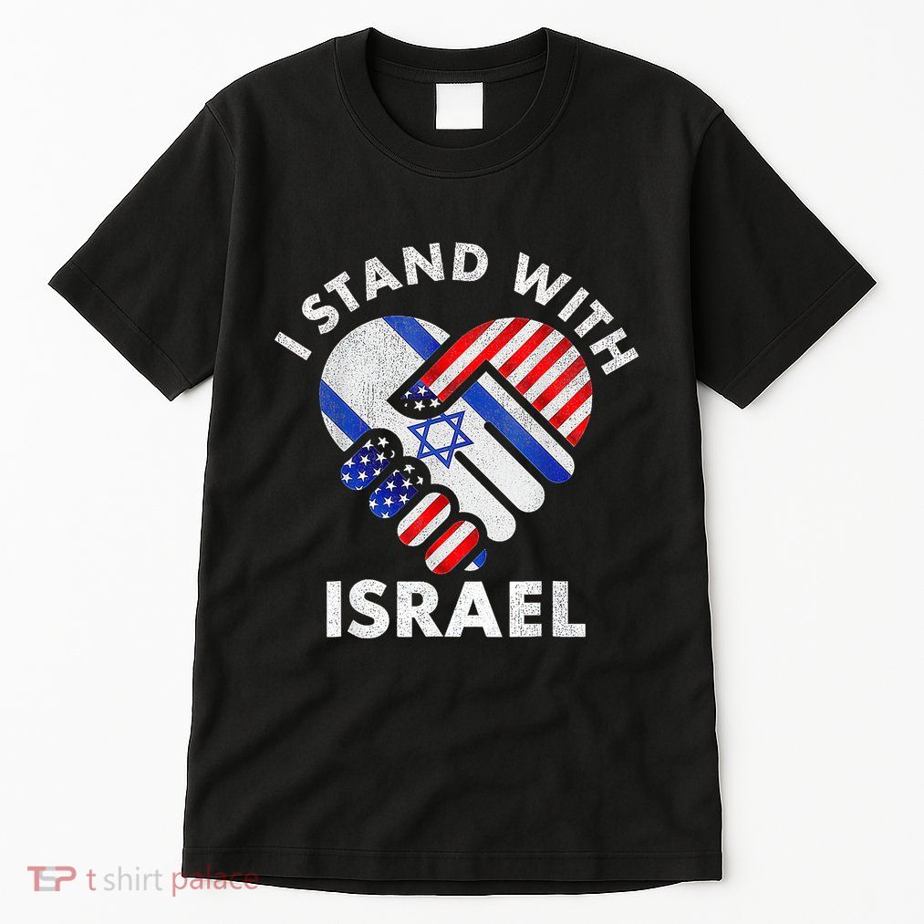 I Stand With Israel Usa American Flag With Israel Flag Heart Tall T-Shirt