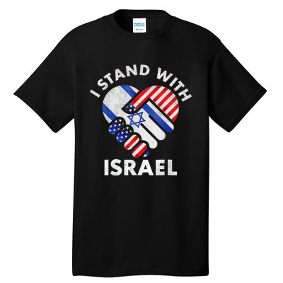 I Stand With Israel Usa American Flag With Israel Flag Heart Tall T-Shirt