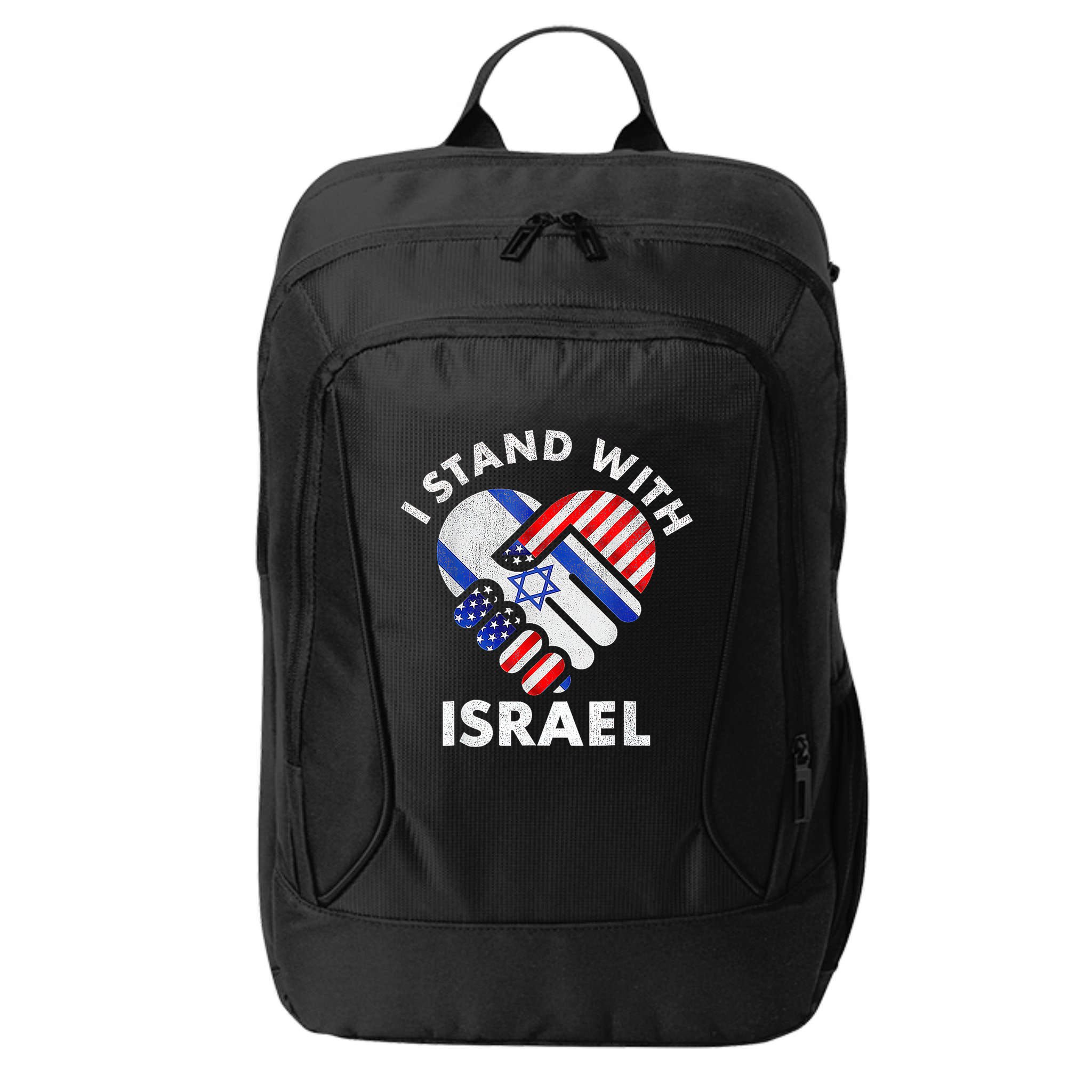 I Stand With Israel Usa American Flag With Israel Flag Heart City Backpack