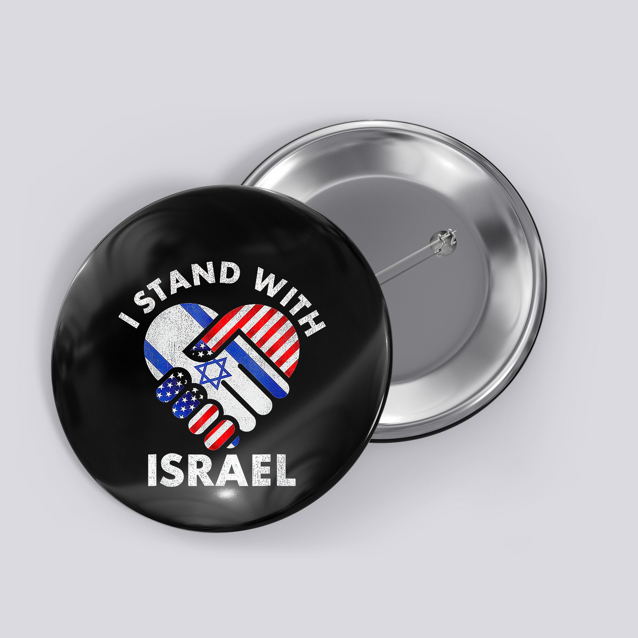 I Stand With Israel Usa American Flag With Israel Flag Heart Button