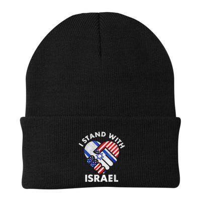 I Stand With Israel Usa American Flag With Israel Flag Heart Beanie