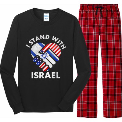 I Stand With Israel Usa American Flag With Israel Flag Heart Long Sleeve Pajama Set