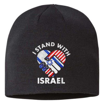 I Stand With Israel Usa American Flag With Israel Flag Heart Sustainable Beanie