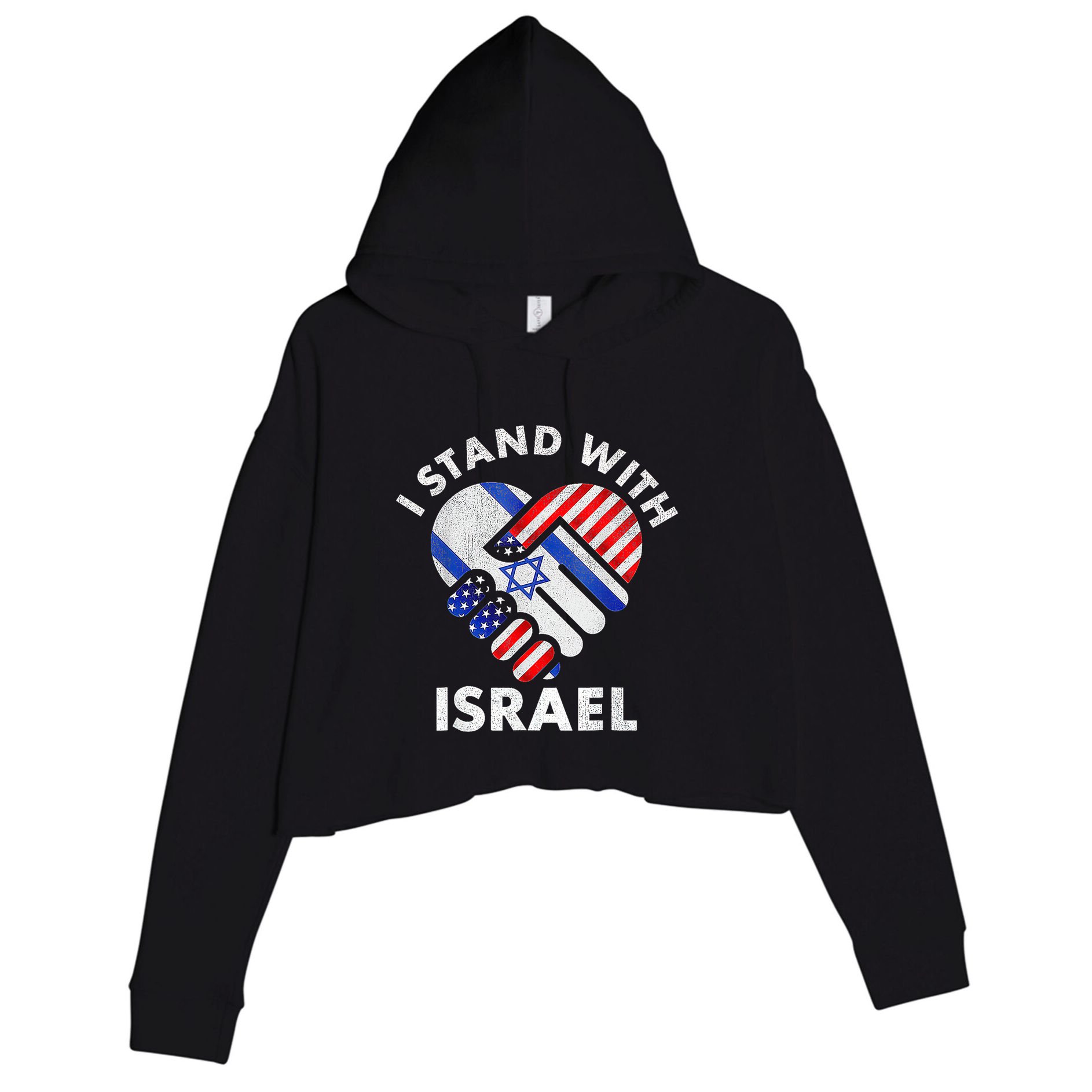 I Stand With Israel Usa American Flag With Israel Flag Heart Crop Fleece Hoodie