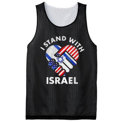 I Stand With Israel Usa American Flag With Israel Flag Heart Mesh Reversible Basketball Jersey Tank