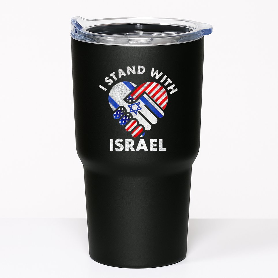 I Stand With Israel Usa American Flag With Israel Flag Heart Tumbler