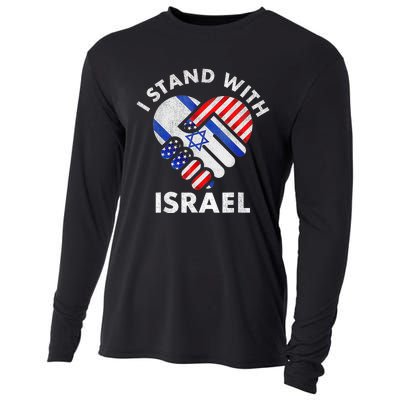 I Stand With Israel Usa American Flag With Israel Flag Heart Cooling Performance Long Sleeve Crew