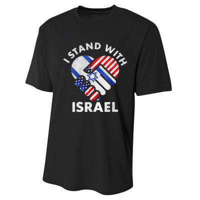 I Stand With Israel Usa American Flag With Israel Flag Heart Performance Sprint T-Shirt