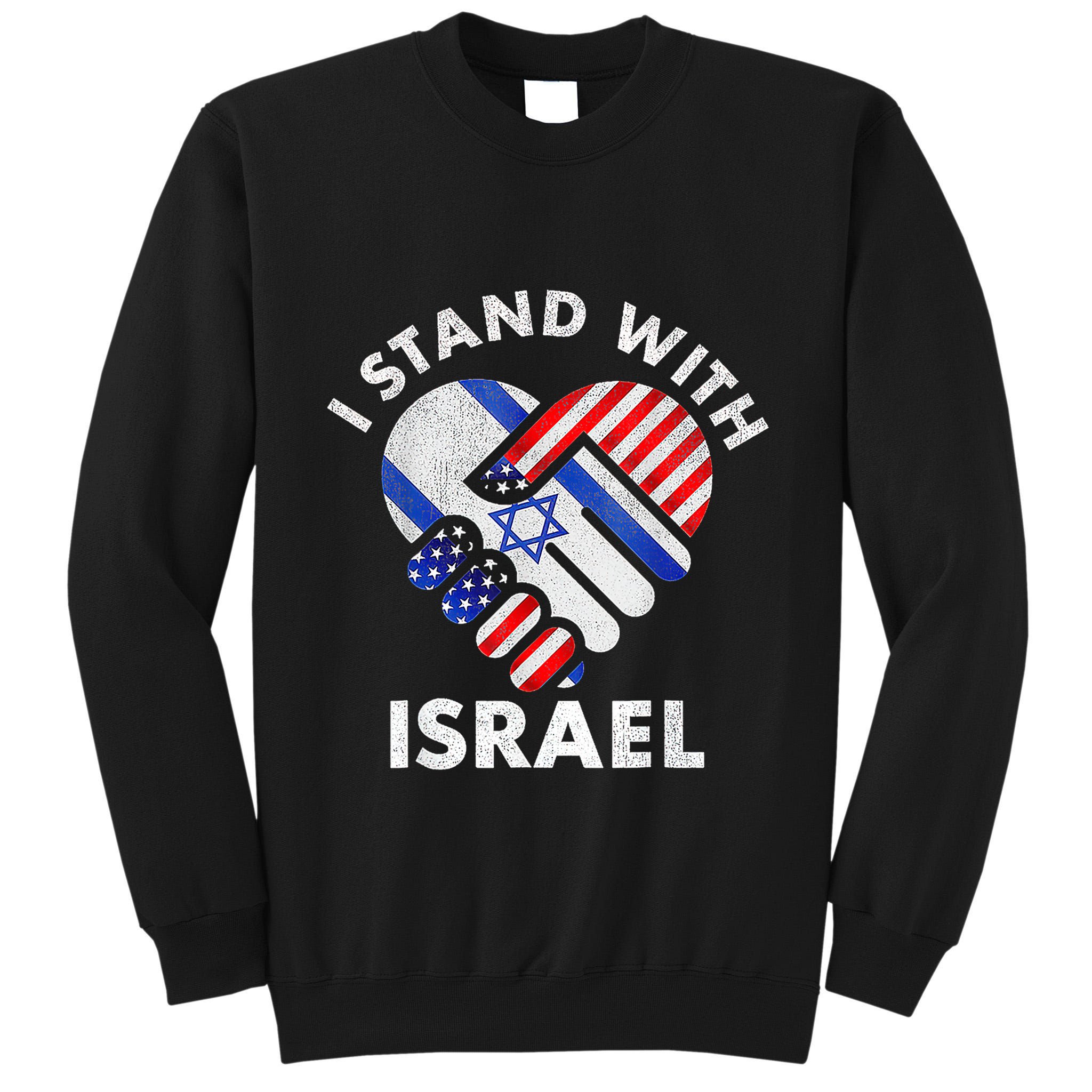 I Stand With Israel Usa American Flag With Israel Flag Heart Tall Sweatshirt