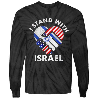 I Stand With Israel Usa American Flag With Israel Flag Heart Tie-Dye Long Sleeve Shirt