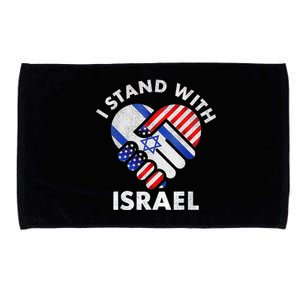 I Stand With Israel Usa American Flag With Israel Flag Heart Microfiber Hand Towel