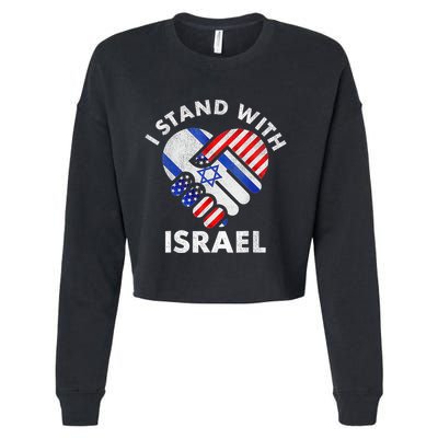 I Stand With Israel Usa American Flag With Israel Flag Heart Cropped Pullover Crew