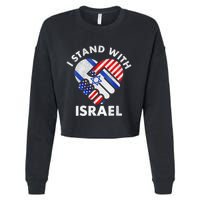 I Stand With Israel Usa American Flag With Israel Flag Heart Cropped Pullover Crew