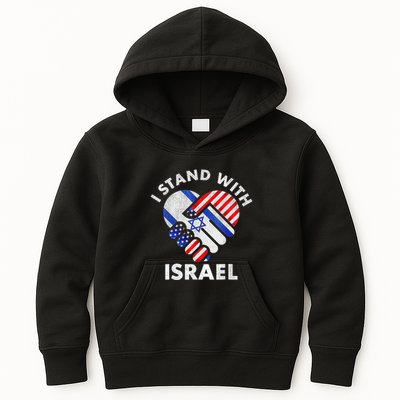 I Stand With Israel Usa American Flag With Israel Flag Heart Kids Hoodie