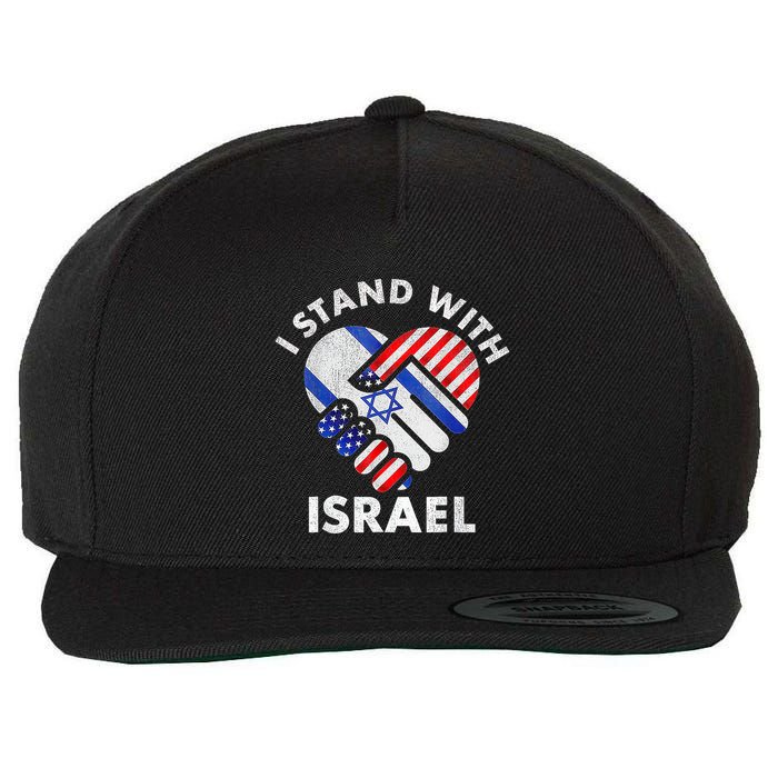 I Stand With Israel Usa American Flag With Israel Flag Heart Wool Snapback Cap