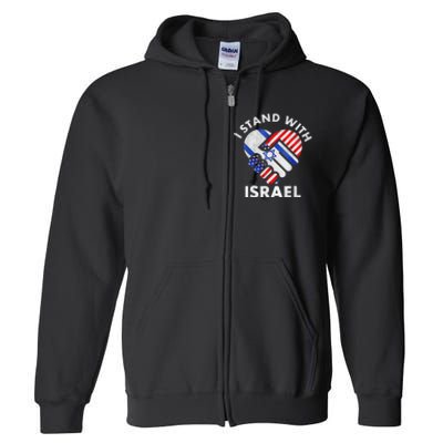 I Stand With Israel Usa American Flag With Israel Flag Heart Full Zip Hoodie