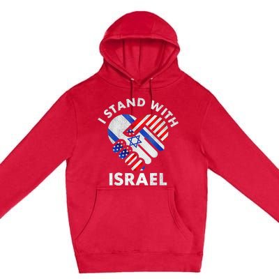 I Stand With Israel Usa American Flag With Israel Flag Heart Premium Pullover Hoodie